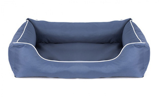 Legowisko dla psa Sofa Valencia Standard w kolorze niebieskim z białym wykończeniem Rozmiar: S - 65 x 50 cm