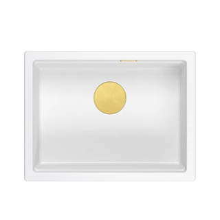 LOGAN 100 GraniteQ zlewozmywak snow white 59,5x45,1x21,5 cm 1-komorowy podwieszany z syfonem manualnym złoty