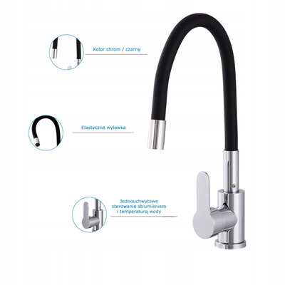 Bateria flexi czarna chrom FLOW FLEX