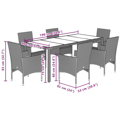 7-cz. zestaw mebli ogrodowych z poduszkami, czarny, polirattan