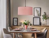 Lampa wisząca z abażurem Shanti wrzosowa do salonu i sypialni