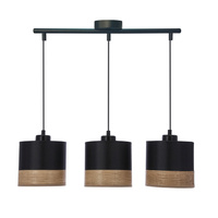 Lampa wisząca z abażurami Porto czarna potrójna do jadalni abażur czarny z fornirem