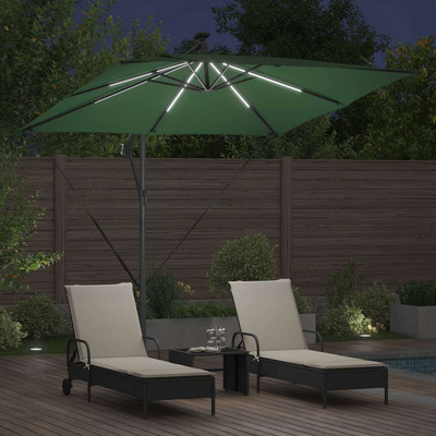 Parasol plażowy z paskami LED Zielony 249 x 249 x 250 cm