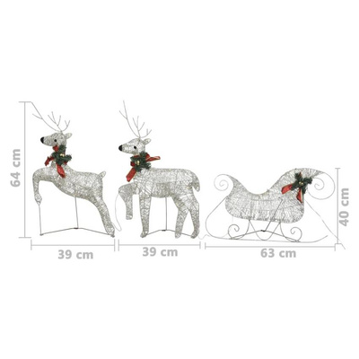 vidaXL Świąteczna dekoracja, renifery z saniami, 60 diod LED, złota
