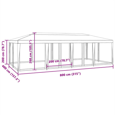 Namiot imprezowy z 12 ścianami z siatki, niebieski, 8x4 m, HDPE