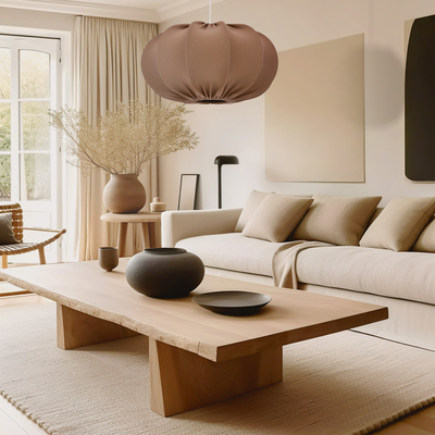Lampa wisząca CAFEE' skandynawska z abażurem brązowym mokka 52 cm - minimalistyczne oświetlenie sufitowe w stylu japandi E27