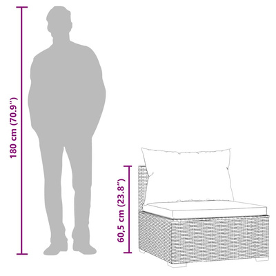 Środkowy moduł sofy z poduszką, szary, polirattan