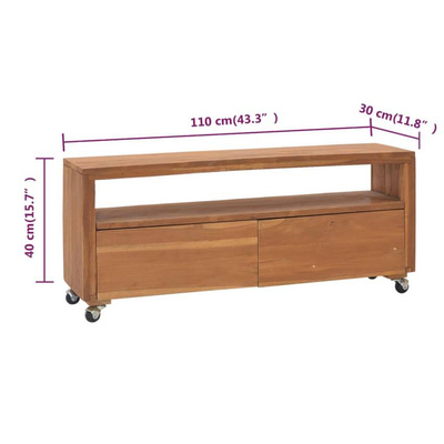 vidaXL Szafka z kółkami pod TV, 110x30x40 cm, lite drewno tekowe