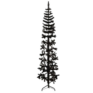 Smukła choinka połówka ze stojakiem, sztuczna, czarna, 210 cm