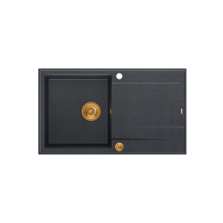 EVAN 111 GraniteQ zlewozmywak z syfonem i zaślepką 1-komorowy z/o (860x500x210) black diamond / elementy miedziane