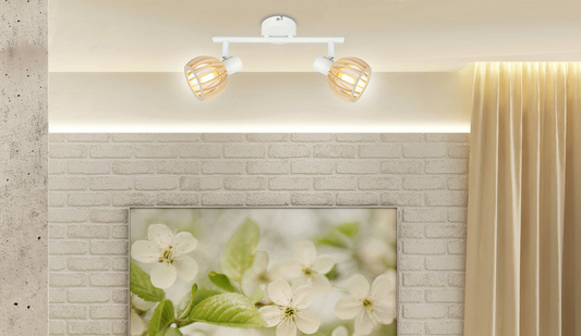 Lampa ścienna listwa 2X25W E14 biały + drewno ATARRI 92-68088