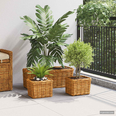 Kosz na rośliny 3 szt. Naturalny Brąz Rattan Kubu
