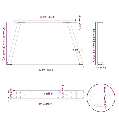 Nogi do stolika kawowego w kształcie litery V 2 szt. Antracyt 50x(30-31,3) cm Stal