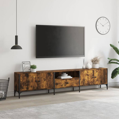 vidaXL Szafka pod TV, z szufladą, przydymiony dąb, 200x25x44 cm