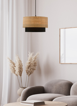 Ritana 25 Lampa Wisząca Czarny 1X60 E27 Abażur Beżowy+Czarny