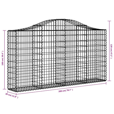 Kosze gabionowe, 2 szt, 200x30x100/120 cm, galwanizowane żelazo
