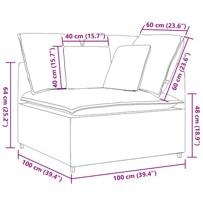 Modułowy Narożnik Sofa z Poduszkami Kremowy 100 cm
