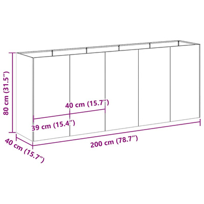 Doniczka Antracyt 200x40x80 cm Stal walcowana na zimno