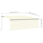 Ręcznie zwijana markiza z zasłoną i LED, 4x3 m, kremowa