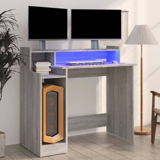 vidaXL Biurko z podświetleniem LED, szary dąb sonoma, 97x45x90 cm