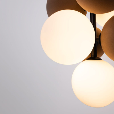 Lampa wisząca Szklana 4 kule świetlne i 6 kul dzwiekochłonnych Bronzowych 4xG9 60 cm Abruzzo Vino