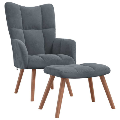 Fotel z podnóżkiem, ciemnoszary, obity aksamitem model standard