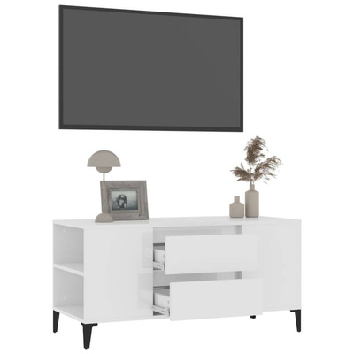 vidaXL Szafka pod TV, wysoki połysk, biała, 102x44,5x50 cm