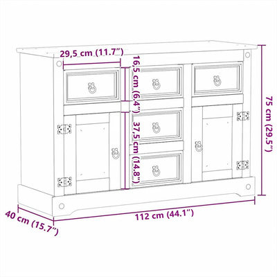 Komoda Corona, 112x40x75 cm, lite drewno sosnowe