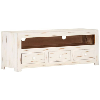 vidaXL Szafka pod TV z litego drewna akacjowego, 110x30x40 cm, biała