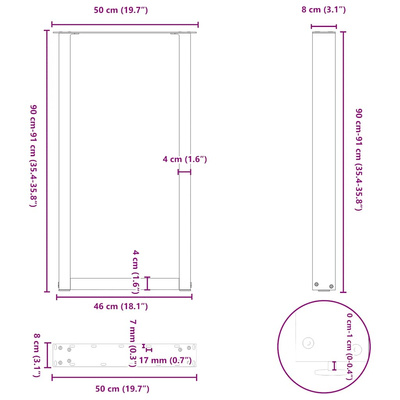 Nogi do stołu barowego w kształcie litery U 2 szt. Białe 50x(90-91) cm Stal