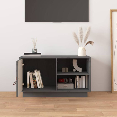 vidaXL Szafka pod TV, szara, 70x34x40 cm, lite drewno sosnowe