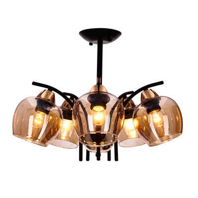 MERRA lampa wiszaca czarny 5x40W E27 klosz bursztynowy 35-35325