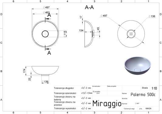 Umywalka PALERMO MIRASOFT