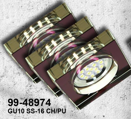 Zestaw trzech opraw Candellux SS-16 GU10 Led z Żarówką Led chrom szkło fioletowe