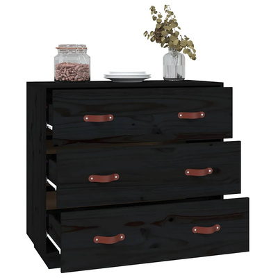 vidaXL Komoda, czarna, 80x40x75 cm, lite drewno sosnowe