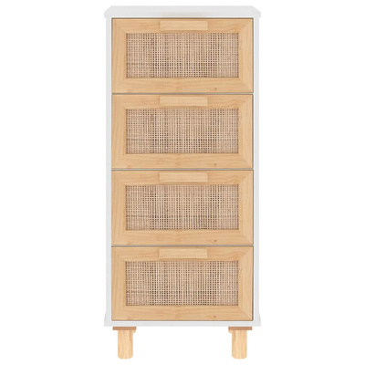 Szafka, biała, 40x30x90 cm, lita sosna i naturalny rattan
