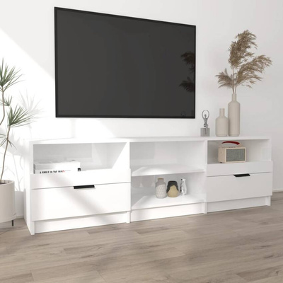 vidaXL Szafka pod TV, wysoki połysk, biała, 150x33,5x45 cm