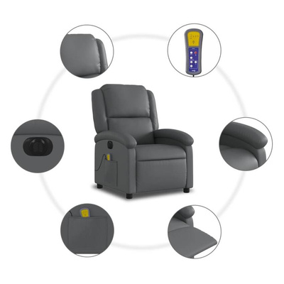 vidaXL Rozkładany fotel masujący, elektryczny, szary, sztuczna skóra