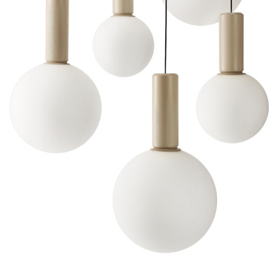 Lampa wisząca Testa beżowa białe klosze kule 6x10W G9 regulowana
