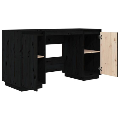 vidaXL Biurko, czarne, 140x50x75 cm, lite drewno sosnowe