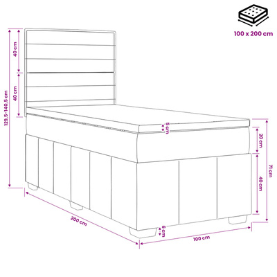 Łóżko z box spring LED z materacem Czarny 100 x 200 cm tkanina