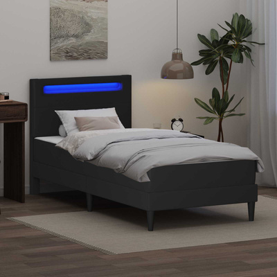 Ramka łóżka z paskami LED Czarny 90 x 200 cm Ekoskóra
