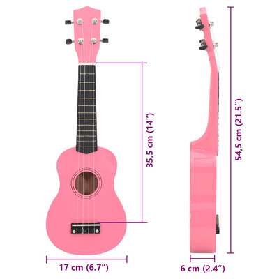 Ukulele sopranowe z pokrowcem, dla dzieci, różowe, 21"
