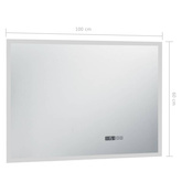 vidaXL Lustro łazienkowe z LED, czujnikiem dotyku i zegarem, 100x60 cm