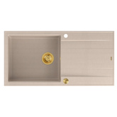 Zlewozmywak granitowy EVAN 146 XL  – jednokomorowy, wpuszczany, pearl beige/elementy złote, Quadron