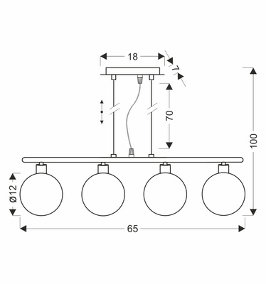SOMUL lampa wisząca 4x20W G9 chrom klosze szklane 12 cm grafitowe nowoczesna elegancka oprawa oświetleniowa salon jadalnia kuchnia glamour