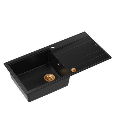 EVAN 146 XL GraniteQ zlewozmywak z syfonem Push 2 Open 1-komorowy z/o (1000x500x210; kom. 420x480) pure carbon / elementy miedziane