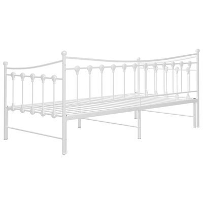 Sofa z wysuwaną ramą łóżka, biała, metalowa, 90x200 cm