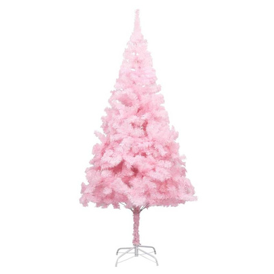 Sztuczna choinka z lampkami i bombkami, różowa, 210 cm, PVC vidaXL