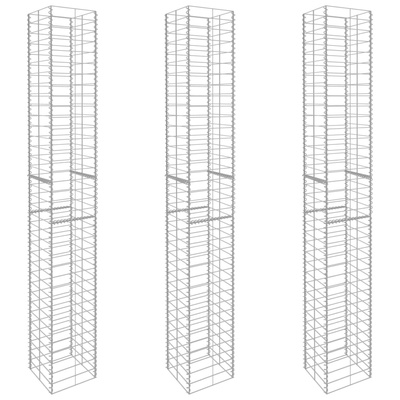 Kosze gabionowe, 3 szt., galwanizowana stal, 25x25x197 cm